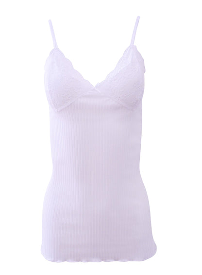 EGI Luxury 100%"Filo di Scozia Cotton Women's Camisole Tank with Lace Trim. Proudly Made in Italy.(2107)
