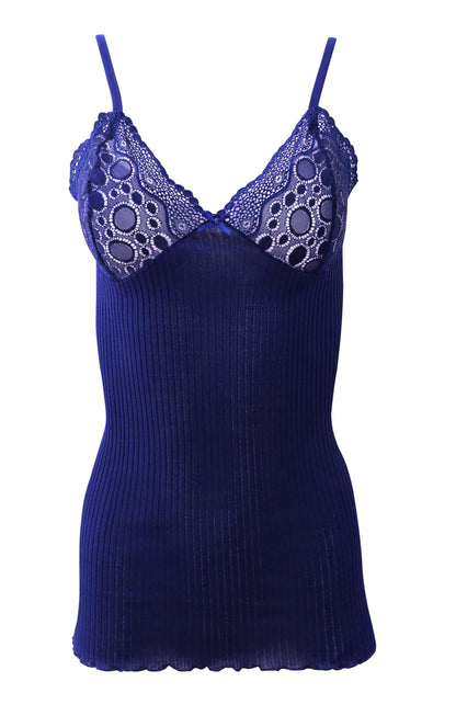 EGI Luxury 100%"Filo di Scozia Cotton Women's Camisole Tank with Lace Trim. Proudly Made in Italy.(2107)