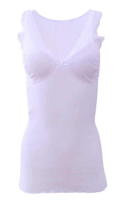 EGI Luxury 100%"Filo di Scozia Cotton Women's Camisole Tank with Lace Trim. Proudly Made in Italy.