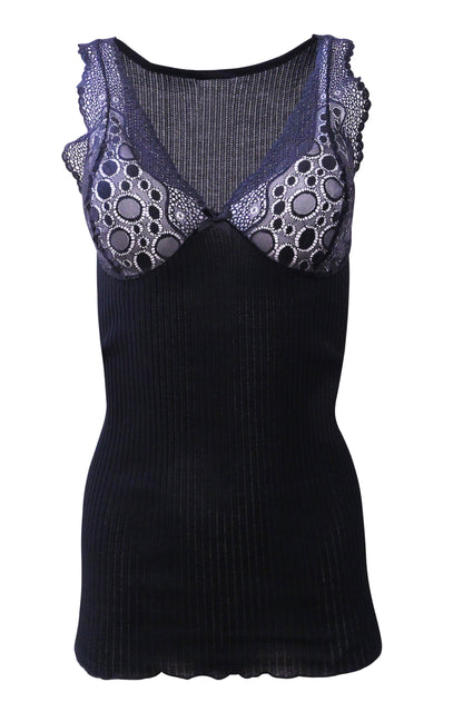 EGI Luxury 100%"Filo di Scozia Cotton Women's Camisole Tank with Lace Trim. Proudly Made in Italy.