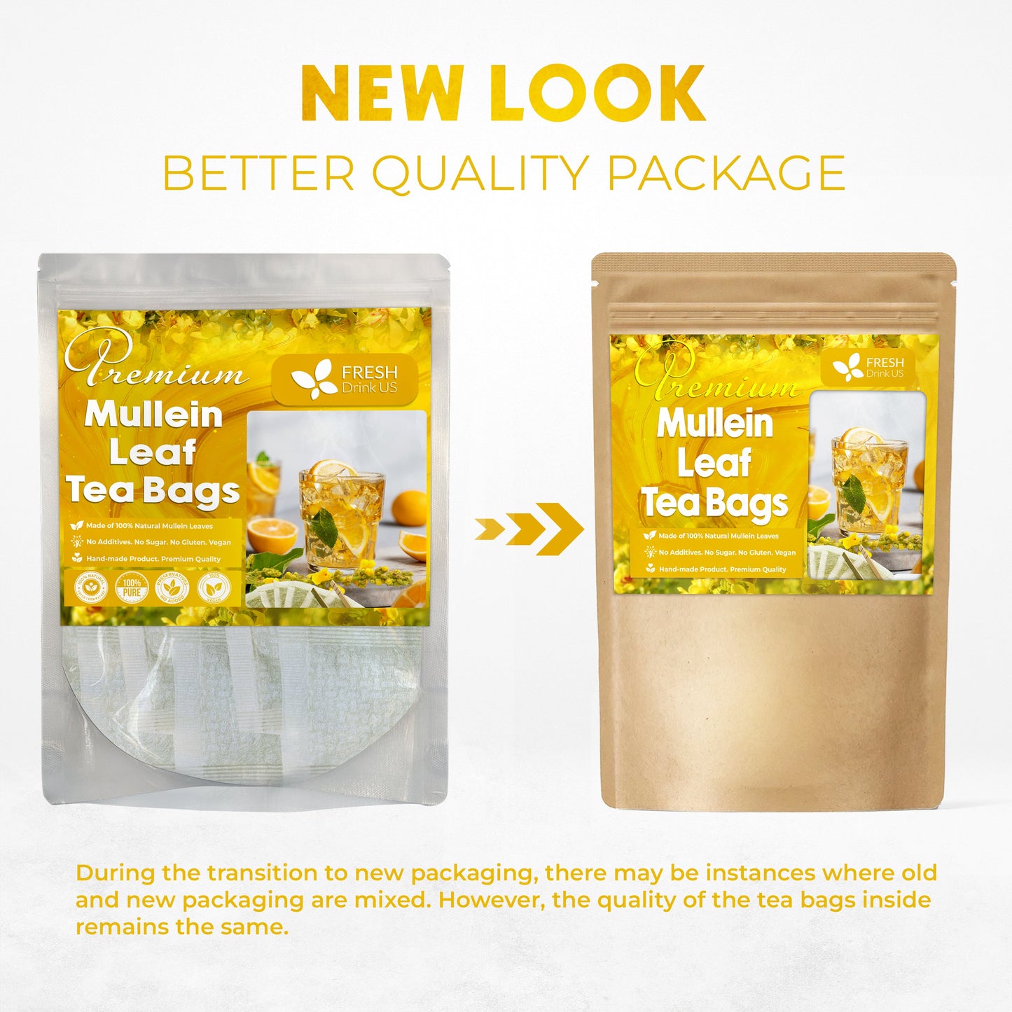 Mullein Leaf Tea Bags, 100% Natural & Pure from Mullein Leaves. Loose Leaf Mullein Herbal Tea. Made with Natural Material Tea Bags. No Sugar, No Caffeine, No Gluten, Vegan.