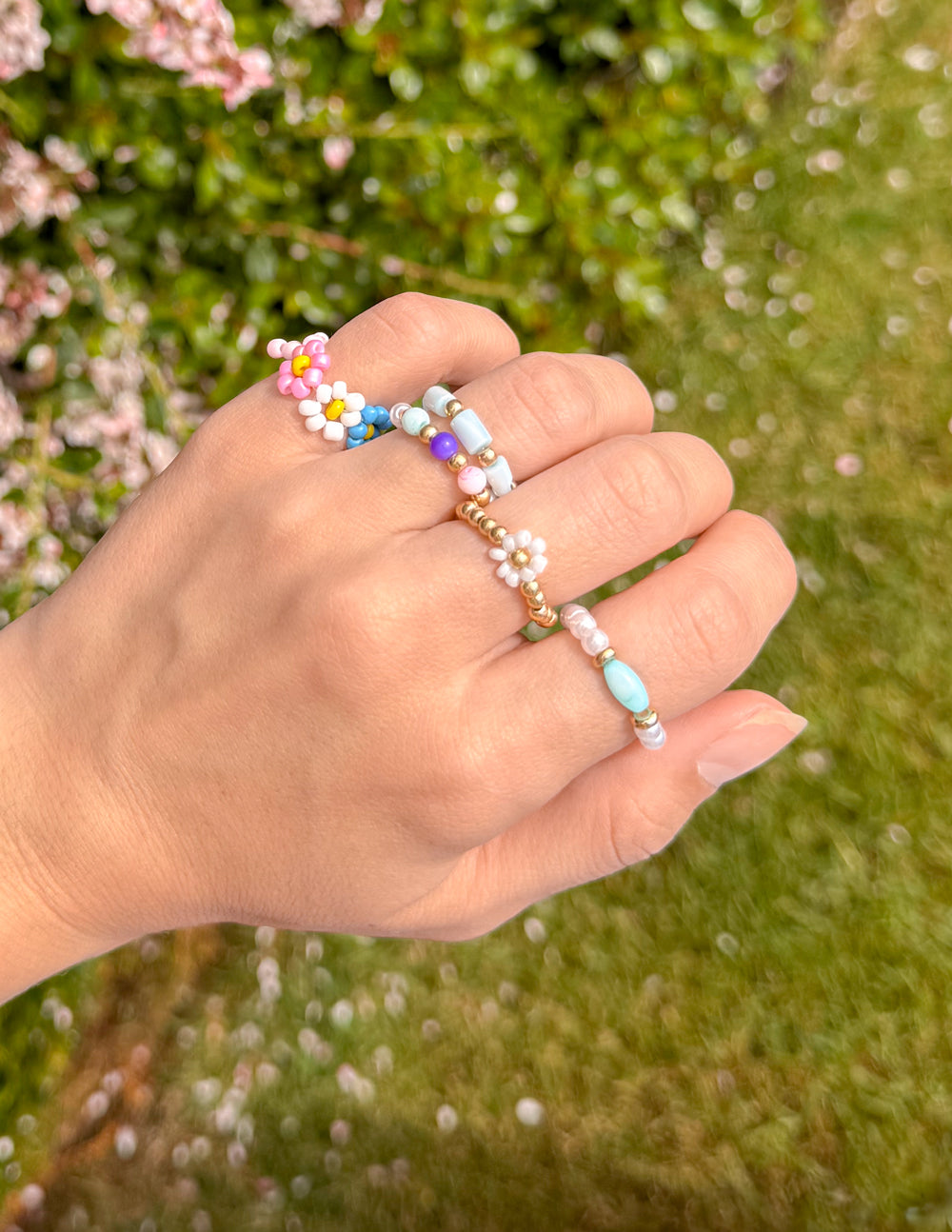 Pastel Beaded Ring Set