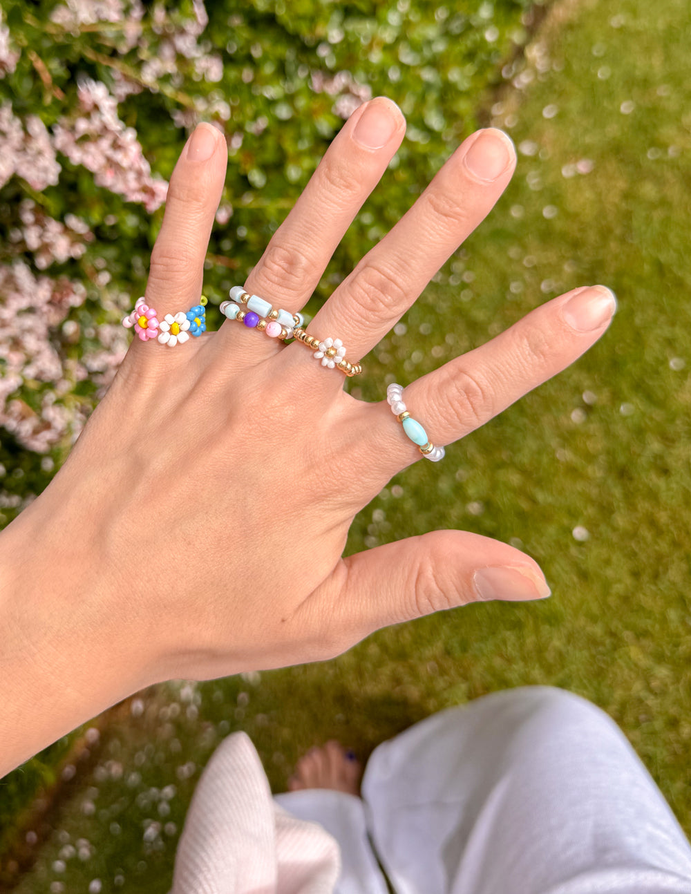 Pastel Beaded Ring Set