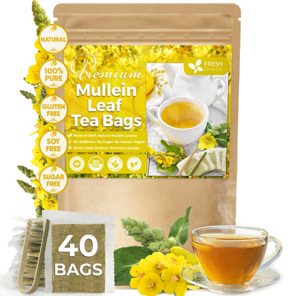 Mullein Leaf Tea Bags, 100% Natural & Pure from Mullein Leaves. Loose Leaf Mullein Herbal Tea. Made with Natural Material Tea Bags. No Sugar, No Caffeine, No Gluten, Vegan.