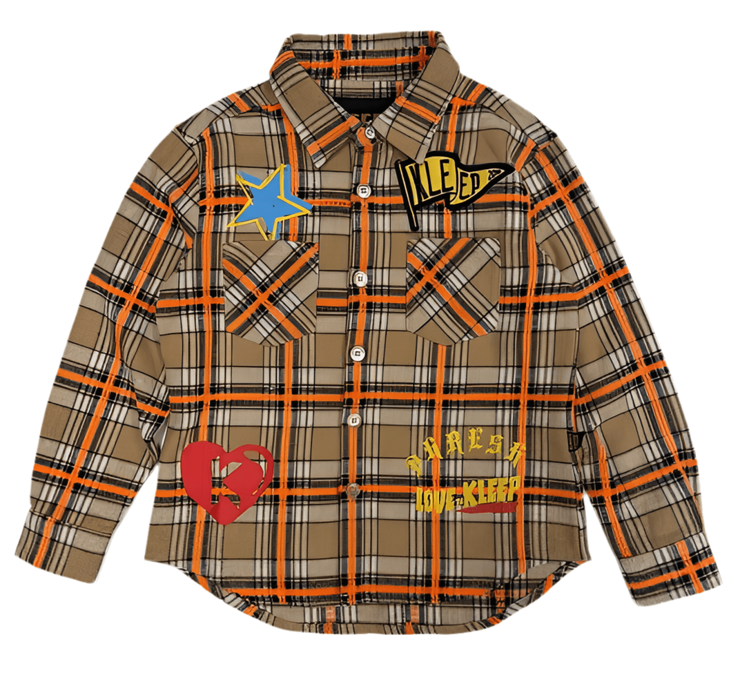 ROY Kid's Premium Mid-weight Flannel Shirt With Heavy Embroidery Works, Patch Work & Print Effects