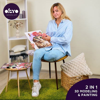 OKTO Air-Dry Clay 3D Painting Kit – Kit a Cat in a Flower Crown (11.8 x 15.7 in)