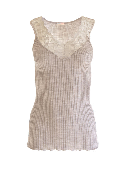EGI Exclusive Collections Women's Merino Wool Blend Lace-Trimmed Tank Top. Proudly Made in Italy (312)