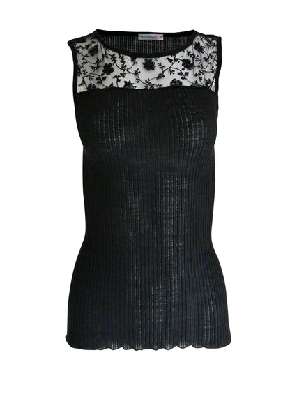 EGI Exclusive Merino Wool Blend Top with Tulle Trim. Proudly Made in Italy.