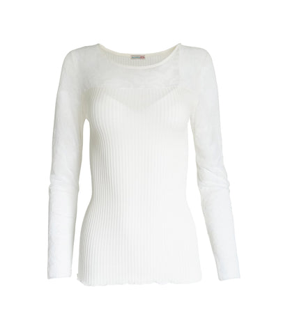 EGI Exclusive Collections Merino Wool Blend Top with Tulle Trim. Proudly Made in Italy.