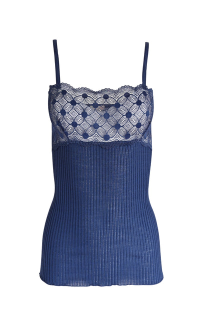 EGI Exclusive Women's Merino Wool Blend Spaghetti Straps Lace-Trimmed Camisole. Proudly Made in Italy (315)