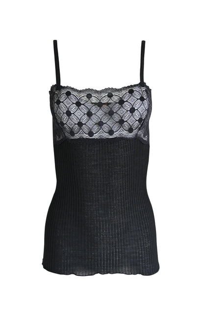 EGI Exclusive Women's Merino Wool Blend Spaghetti Straps Lace-Trimmed Camisole. Proudly Made in Italy (315)