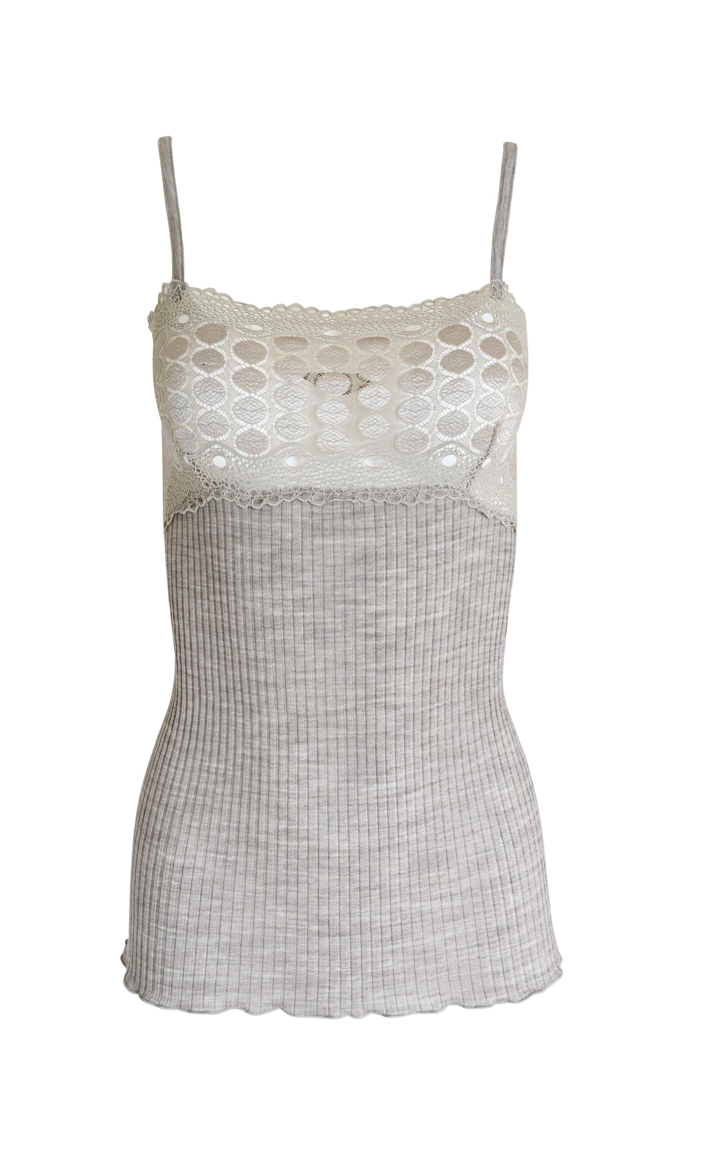 EGI Exclusive Women's Merino Wool Blend Spaghetti Straps Lace-Trimmed Camisole. Proudly Made in Italy (315)