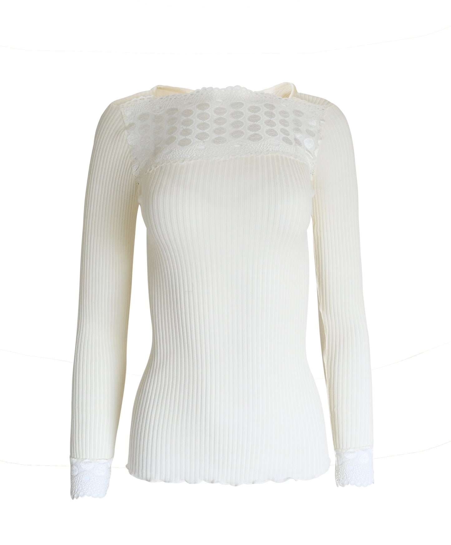 EGI Exclusive Merino Wool Blend Top Lace Trim Long Sleeves. Proudly Made in Italy.