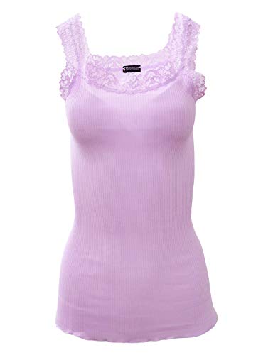BASIC COTTON Free Spirit Premium Quality 100% Cotton Women's Lace Trim Tank Top Made in Italy