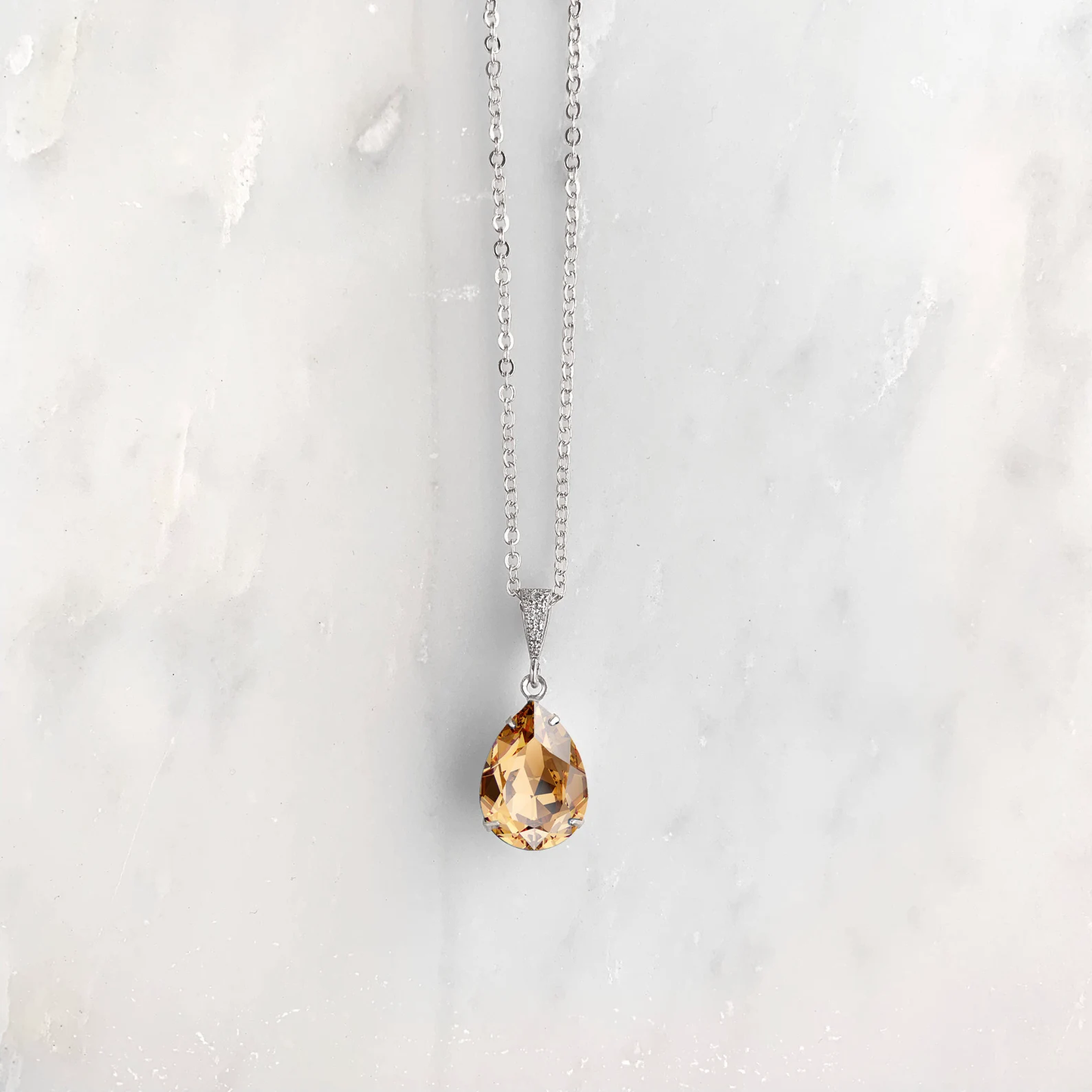 Golden Topaz Crystal Teardrop Necklace