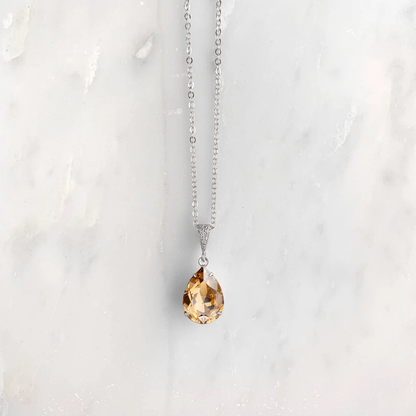 Golden Topaz Crystal Teardrop Necklace