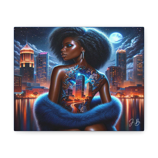 African American Blue City Scape Canvas Gallery Wraps