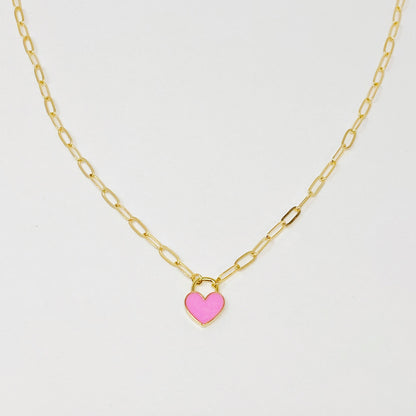Colored & Locked Heart Necklace