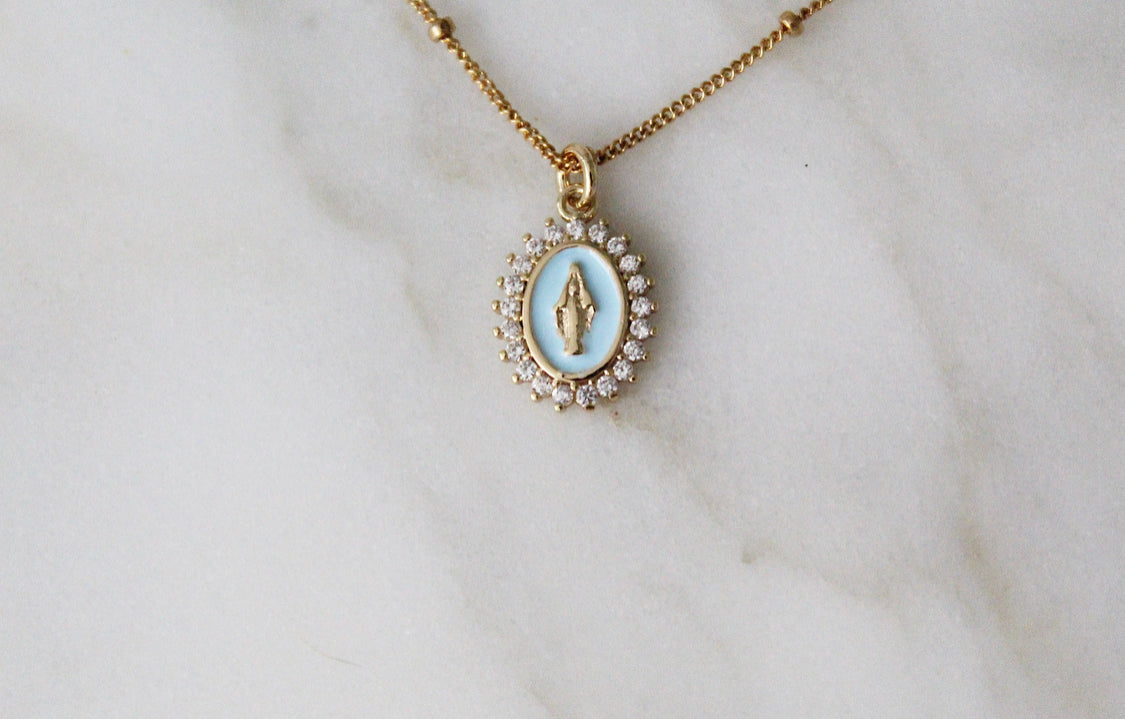 Mother Mary Necklace in Blue