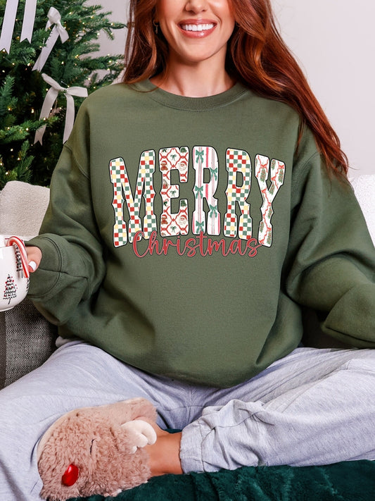 Gildan Retro Merry Checkered Christmas Sweatshirt