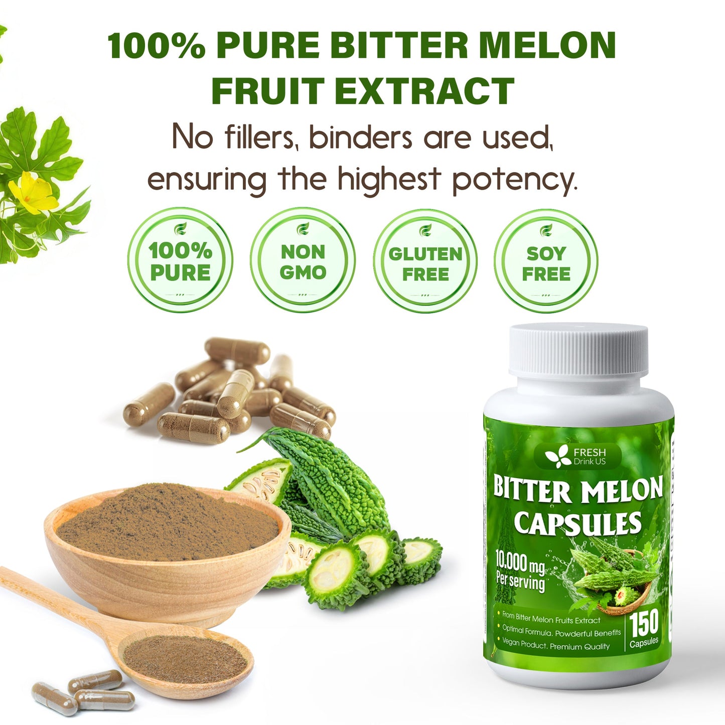 Bitter Melon Capsules, 1000mg, 150 Capsules - Gluten Free, Non-GMO