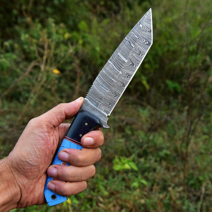 Custom Handmade Damascus Steel Skinning Knife - 4.5" Blade, Resin Handle