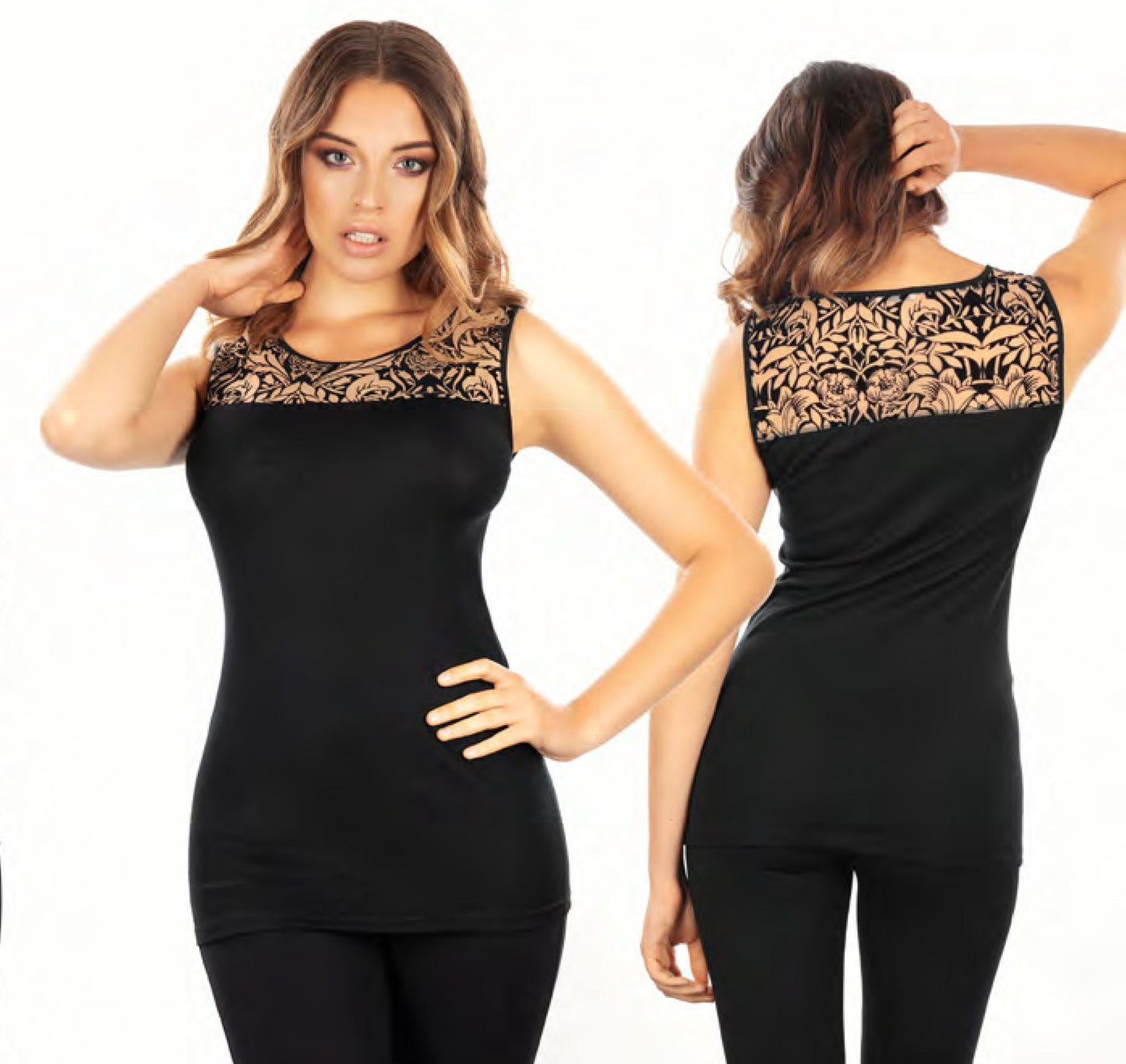 EGI Exclusive Merino Wool Blend Tank Top with Tulle. Proudly Made in Italy.