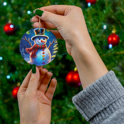 Blue Snowman Christmas Series #1, Holiday Ceramic Ornament,