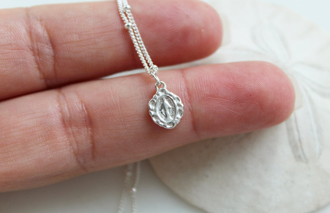 Tiny Miraculous Medal Necklace in 925 Sterling Silver