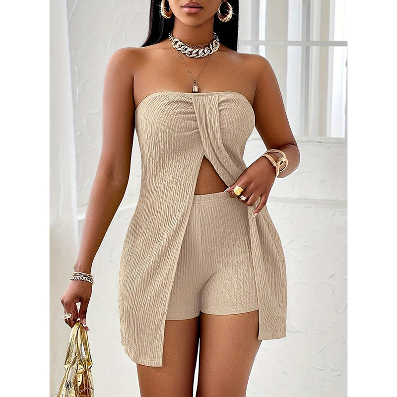 2 Piece Outfits Elegant Textured Strapless Ruched