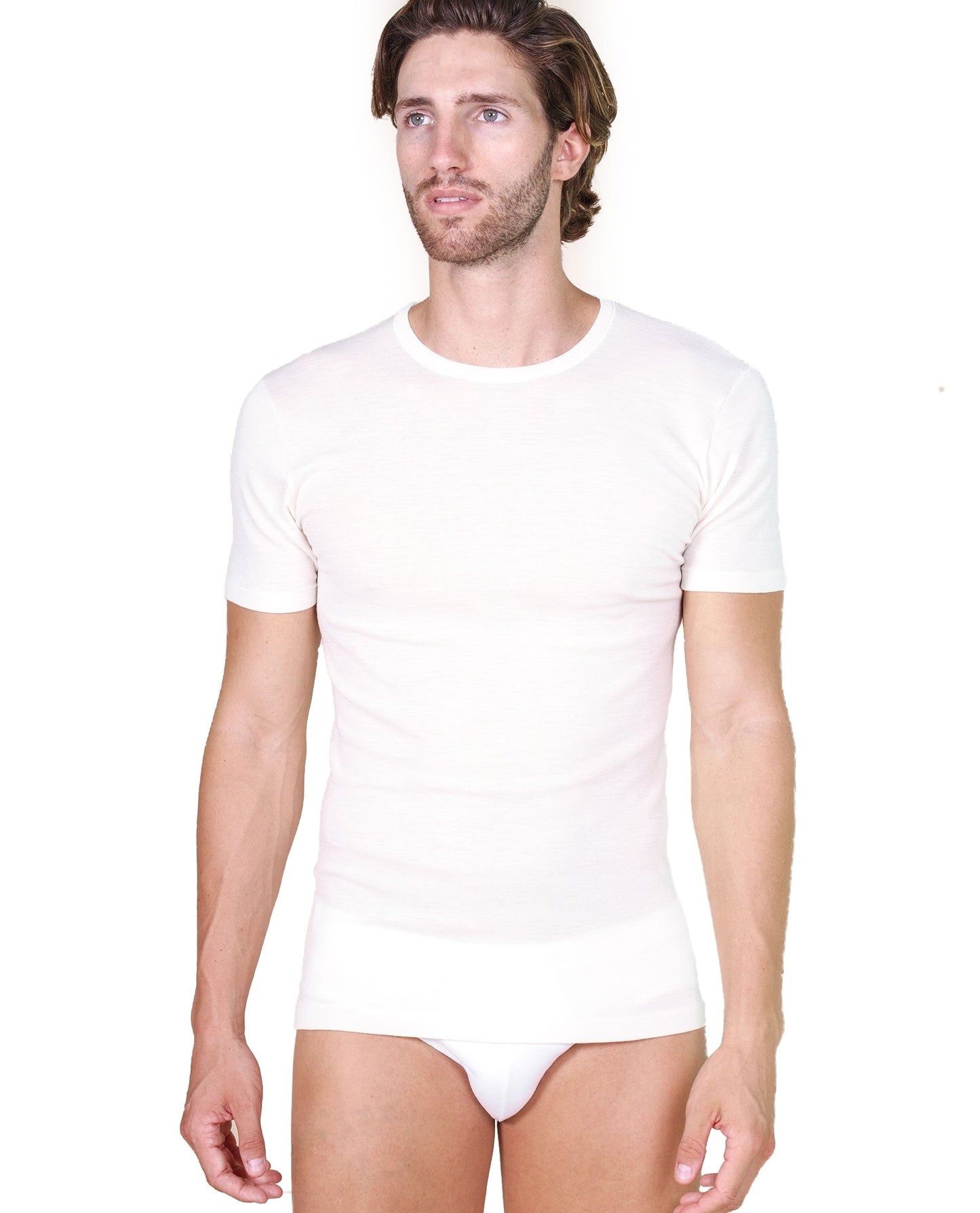 EGI Luxury Wool Silk Men's Short Sleeve T-Shirt. Proudly Made in Italy (456)