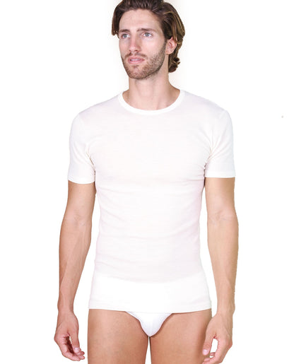 EGI Luxury Wool Silk Men's Short Sleeve T-Shirt. Proudly Made in Italy (456)