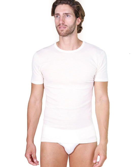 EGI Luxury Wool Silk Men's Short Sleeve T-Shirt. Proudly Made in Italy (456)