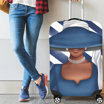 Blue & White Striped Church Lady Luggage Cover Luggage Cover/Large 26"-28"