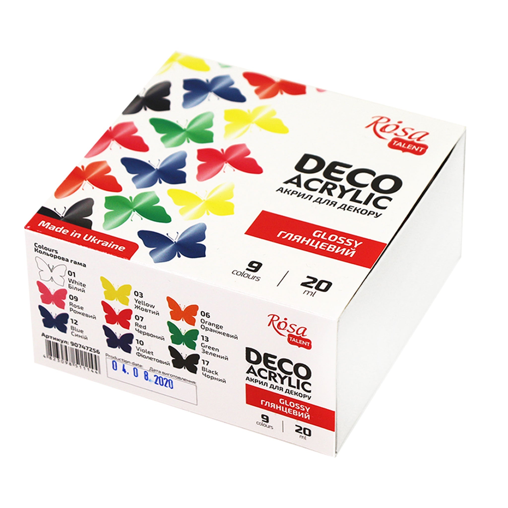 Glossy Acrylic paint for decor set, 9*20ml ROSA TALENT