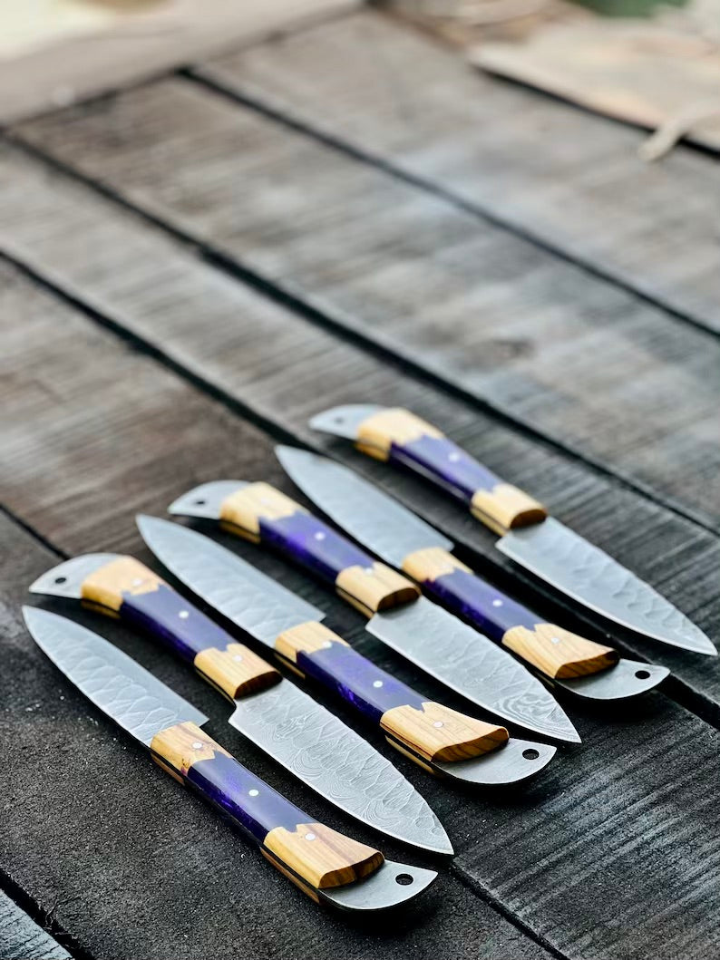 Best Japanese Knife Set – 13" Forged Stainless Steel Chef Knife with Olivewood & Epoxy Resin Handle + Leather Sheath