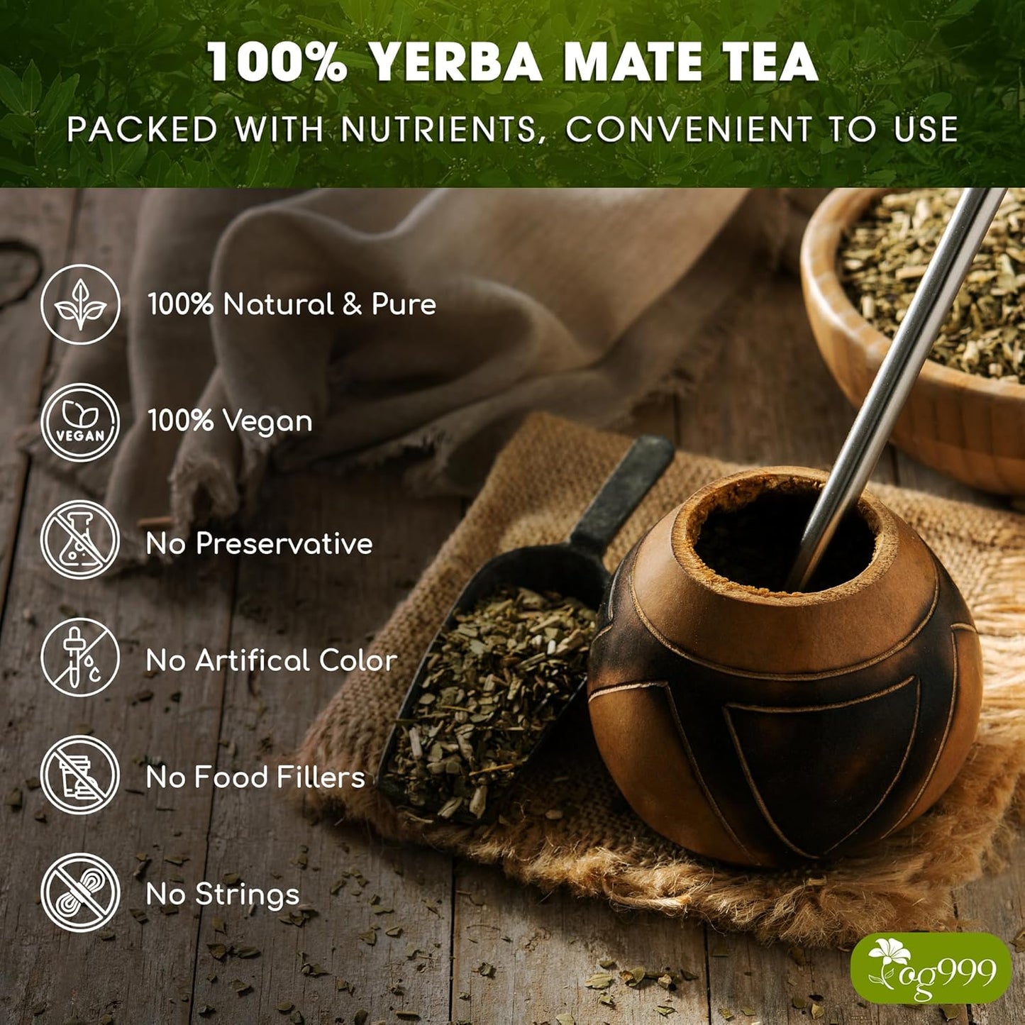 Yerba Mate Tea Bags, Hi-Caffeine, Unsmoked Yerba Mate Tea Bags, Super-Green Yerba Mate, No Dust