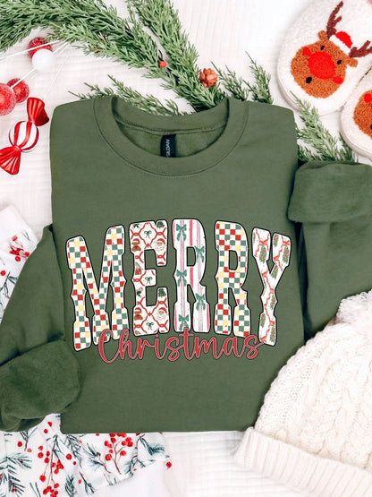 Gildan Retro Merry Checkered Christmas Sweatshirt