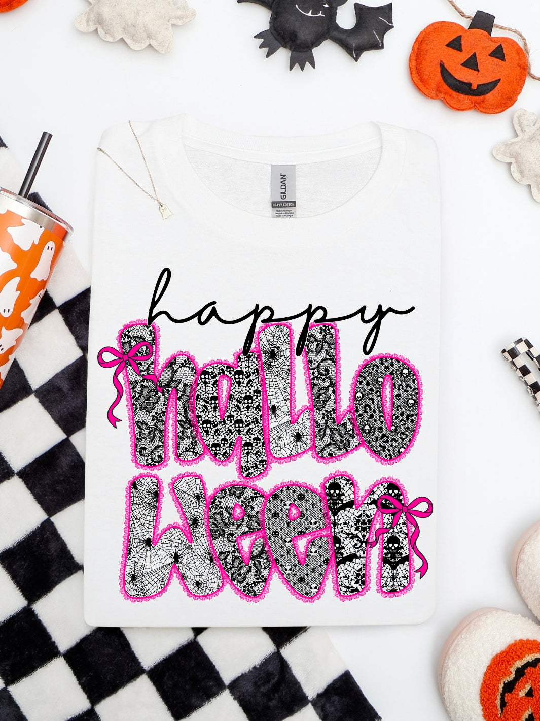 Gildan Lace Happy Halloween T-Shirt