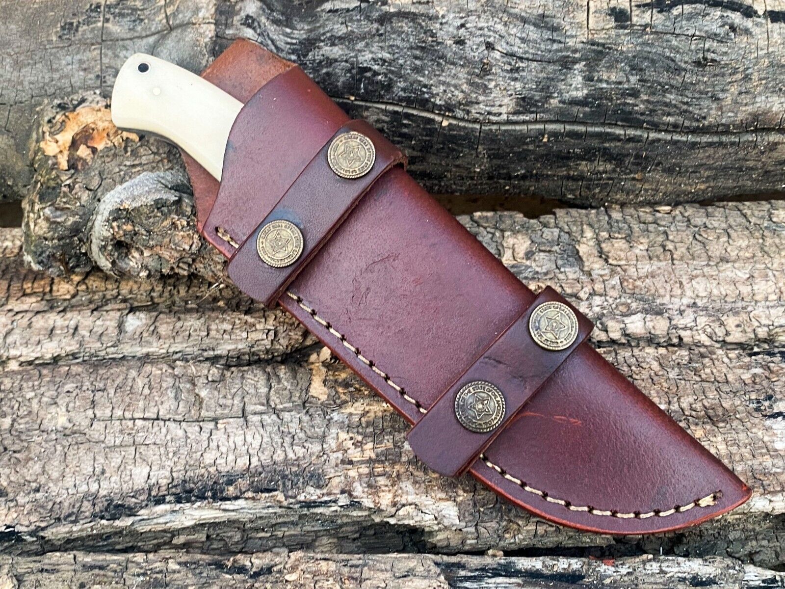 Custom Handmade Damascus Bushcraft Knife – Camel Bone Handle