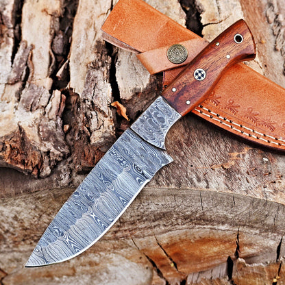 Custom Handmade 5-Inch Damascus Skinning Knife with Rosewood Handle