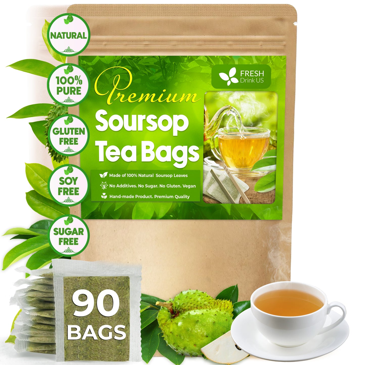 Premium Soursop Leaves Tea bags, Dried Soursop Leaves, Soursop Leaf Powder, Guanabana Leaves Tea, Hoja Guanabana Tea