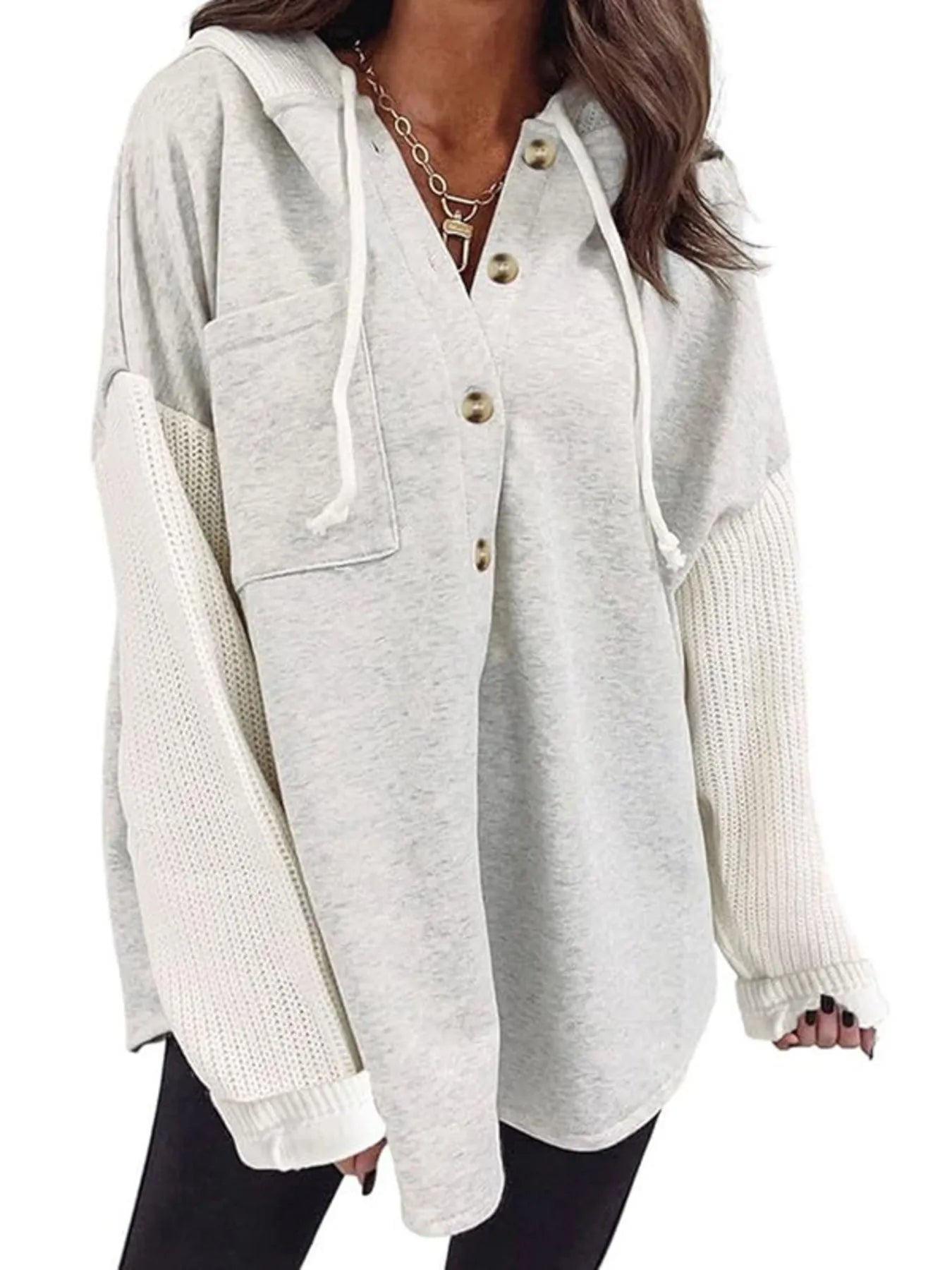 Drawstring Button Front Hoodie