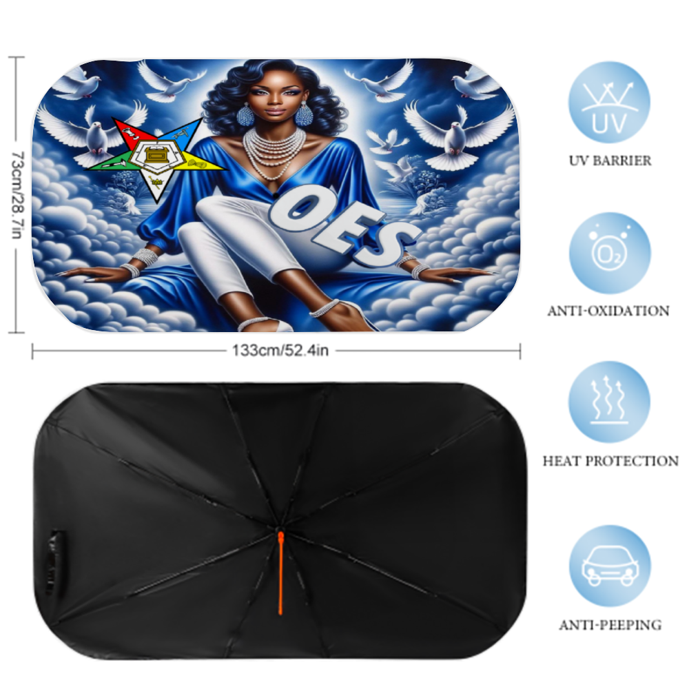 Blue Sky, OES, Sisterhood, Eastern Star, Sorority, Sistar Car Sunshade Umbrella Lightweight and Portable Cover Foldable Auto Protection Accessories