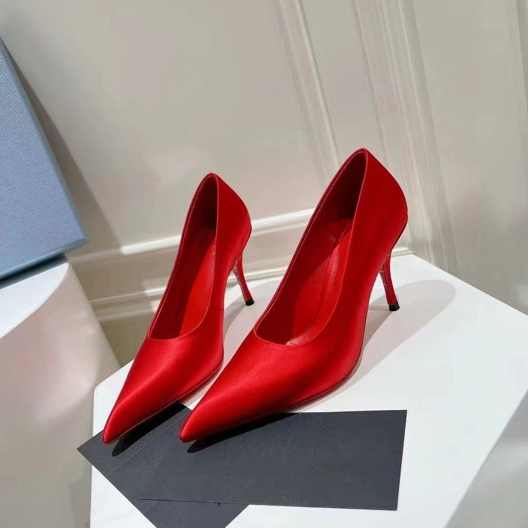 Luxury Brand Women Super High Heel Shoes Elegant Pointy Toe Ladies Satin Basic Shoes Summer Party Banquet Dress Shoes Women