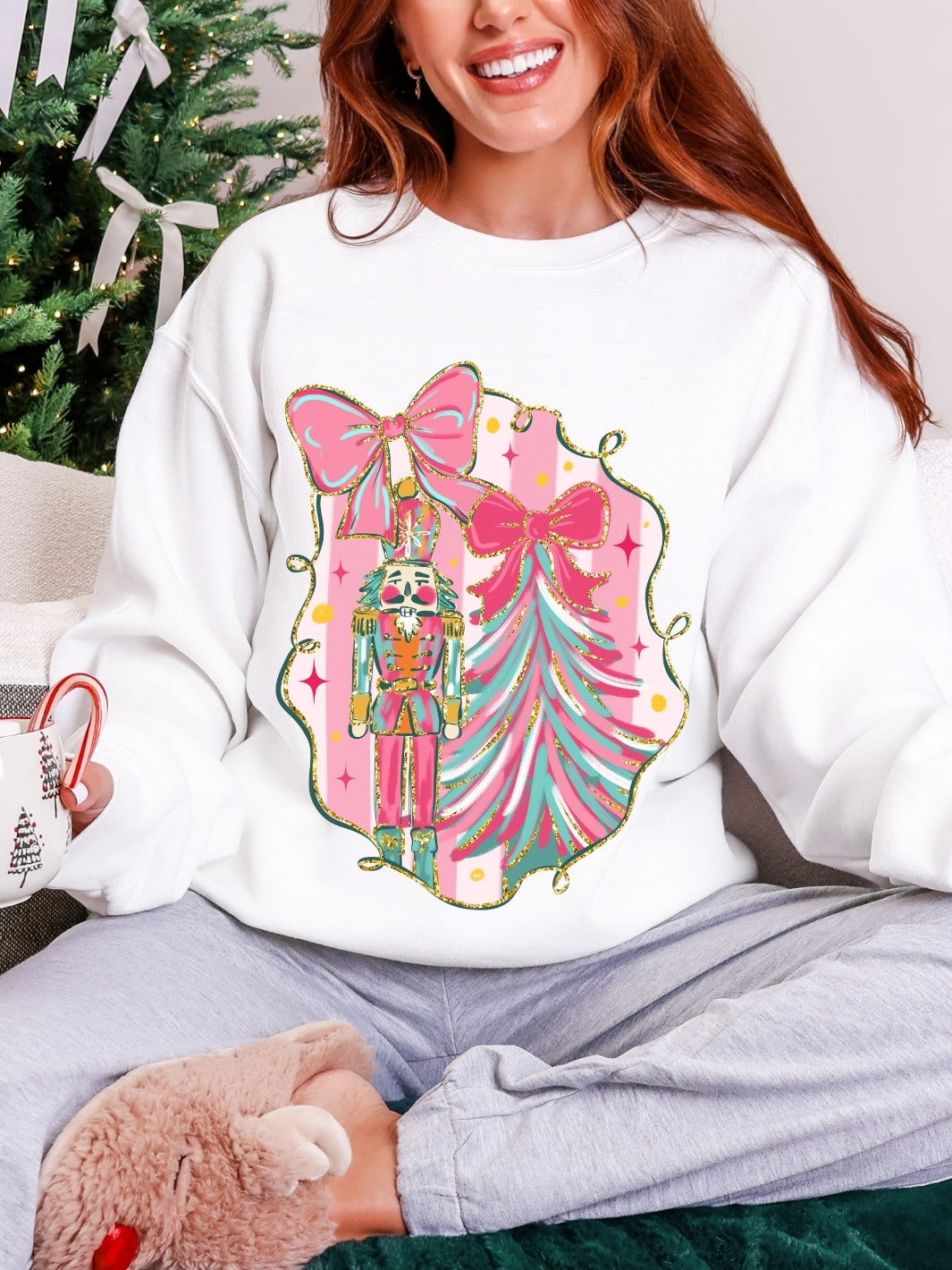 Gildan Christmas Preppy Pink Nutcracker Sweatshirt