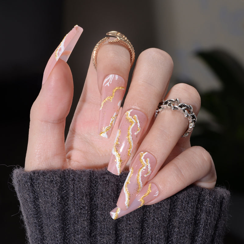 Press-on Nails Nude Marble