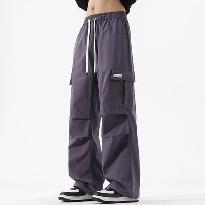 Couple American Retro High Street Fashionable Pleated Straight Cargo Pants