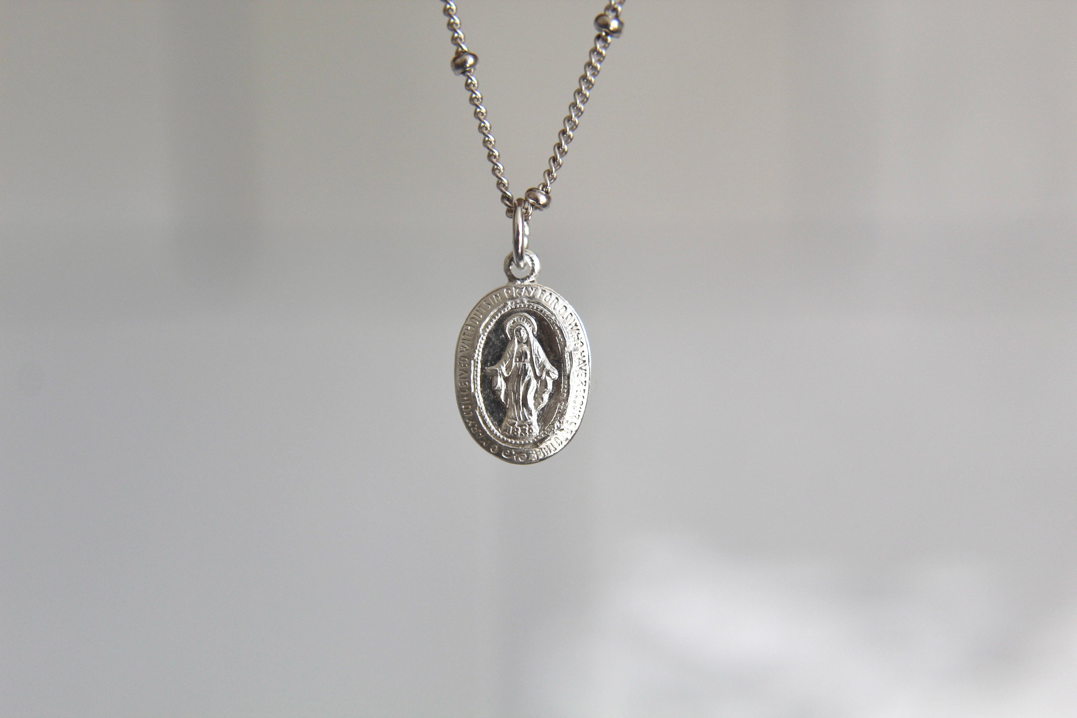 Dainty Miraculous Medal Necklace in Silver