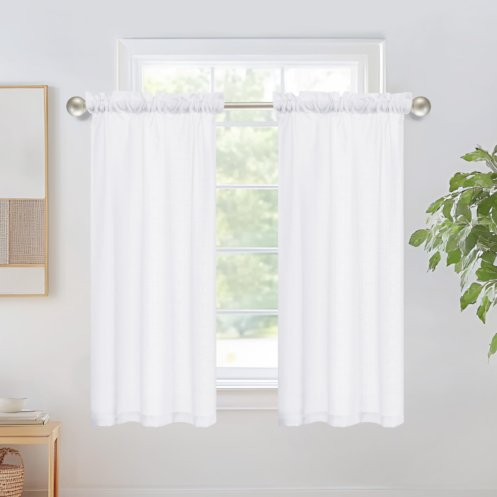 Linen Look Thermal Privacy Cafe Curtains, 2 Panels